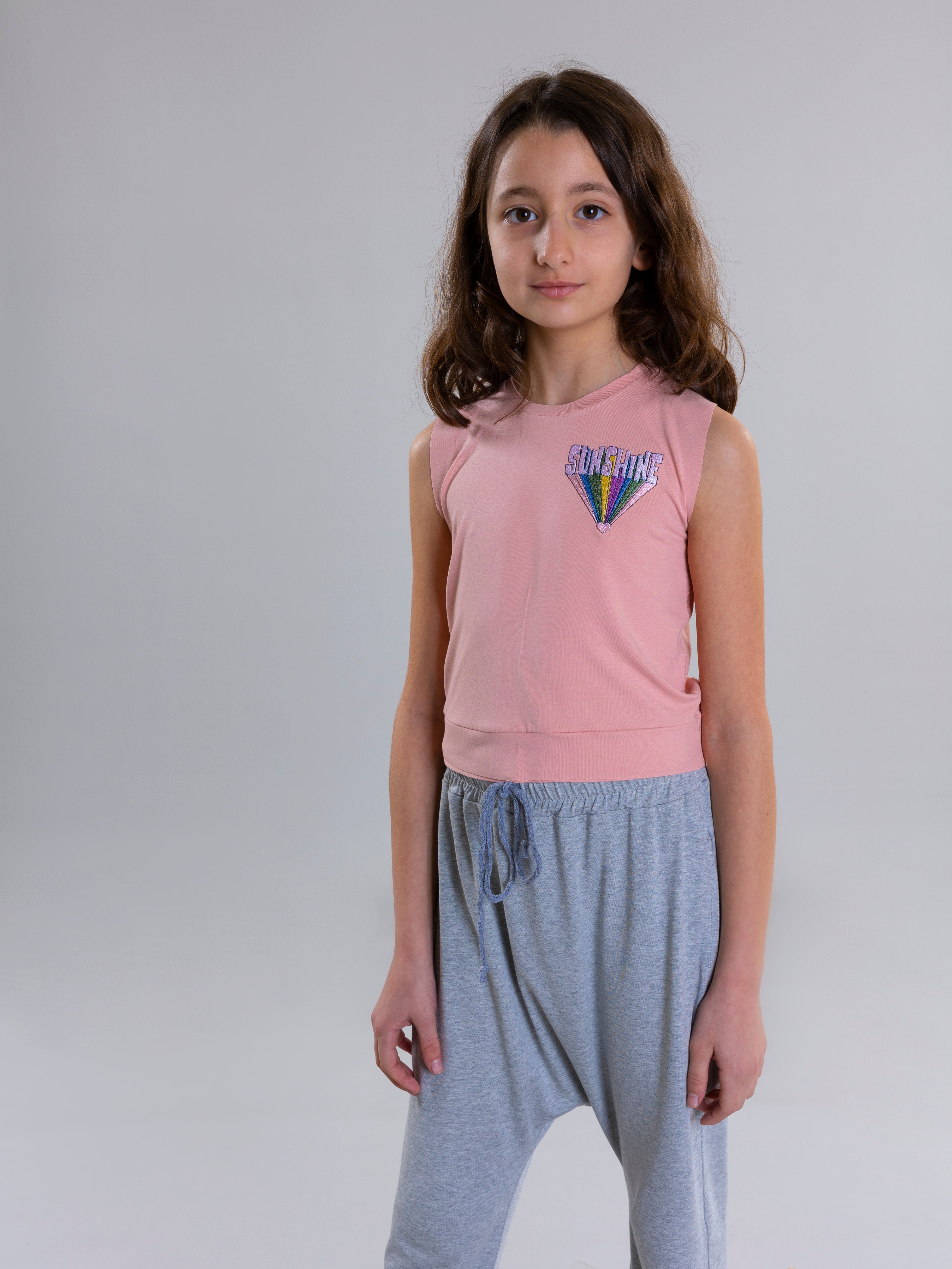 Sunshine Embroidered Tank Top For Girls - Light Pink