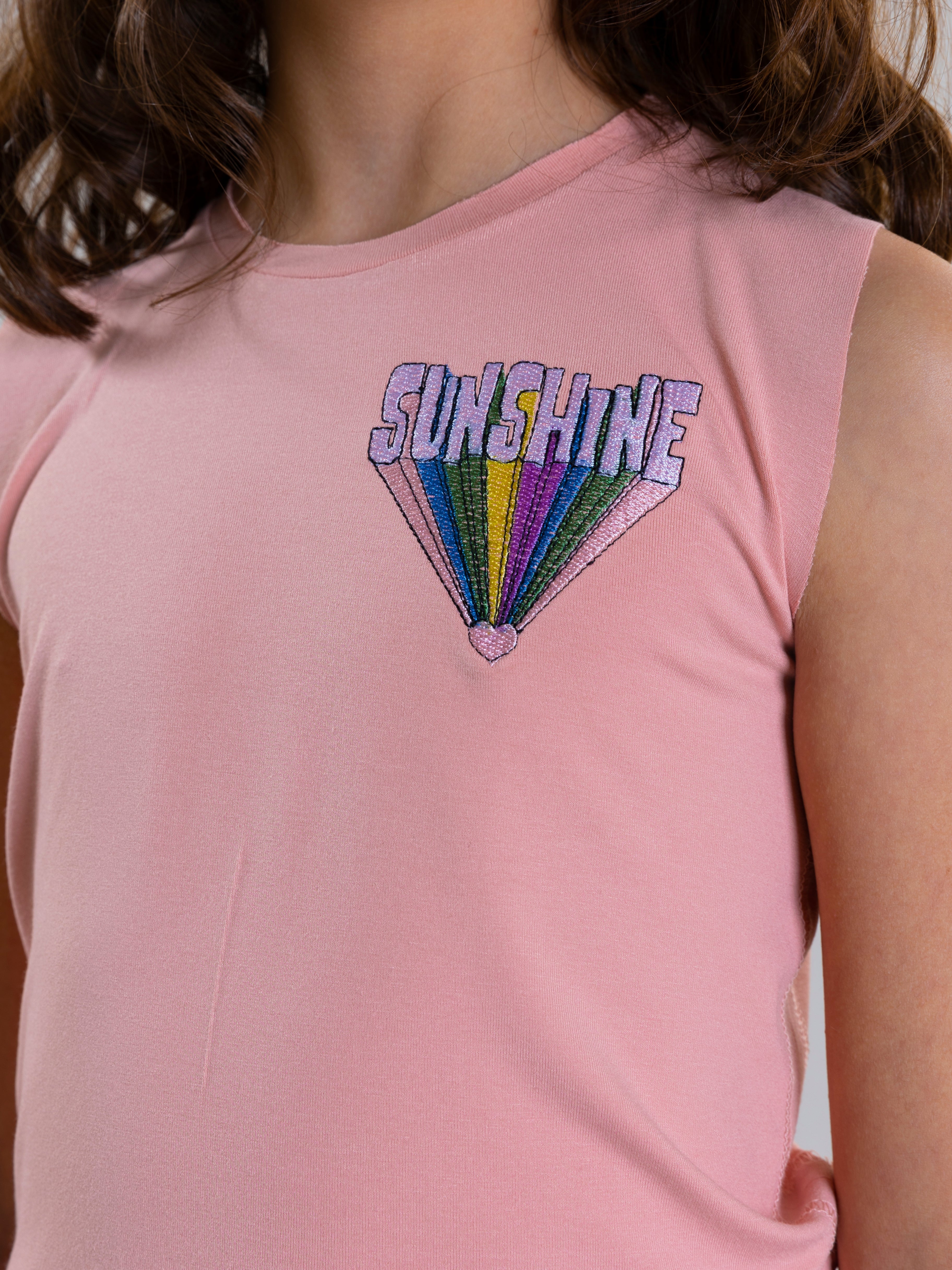 Sunshine Embroidered Tank Top For Girls - Light Pink