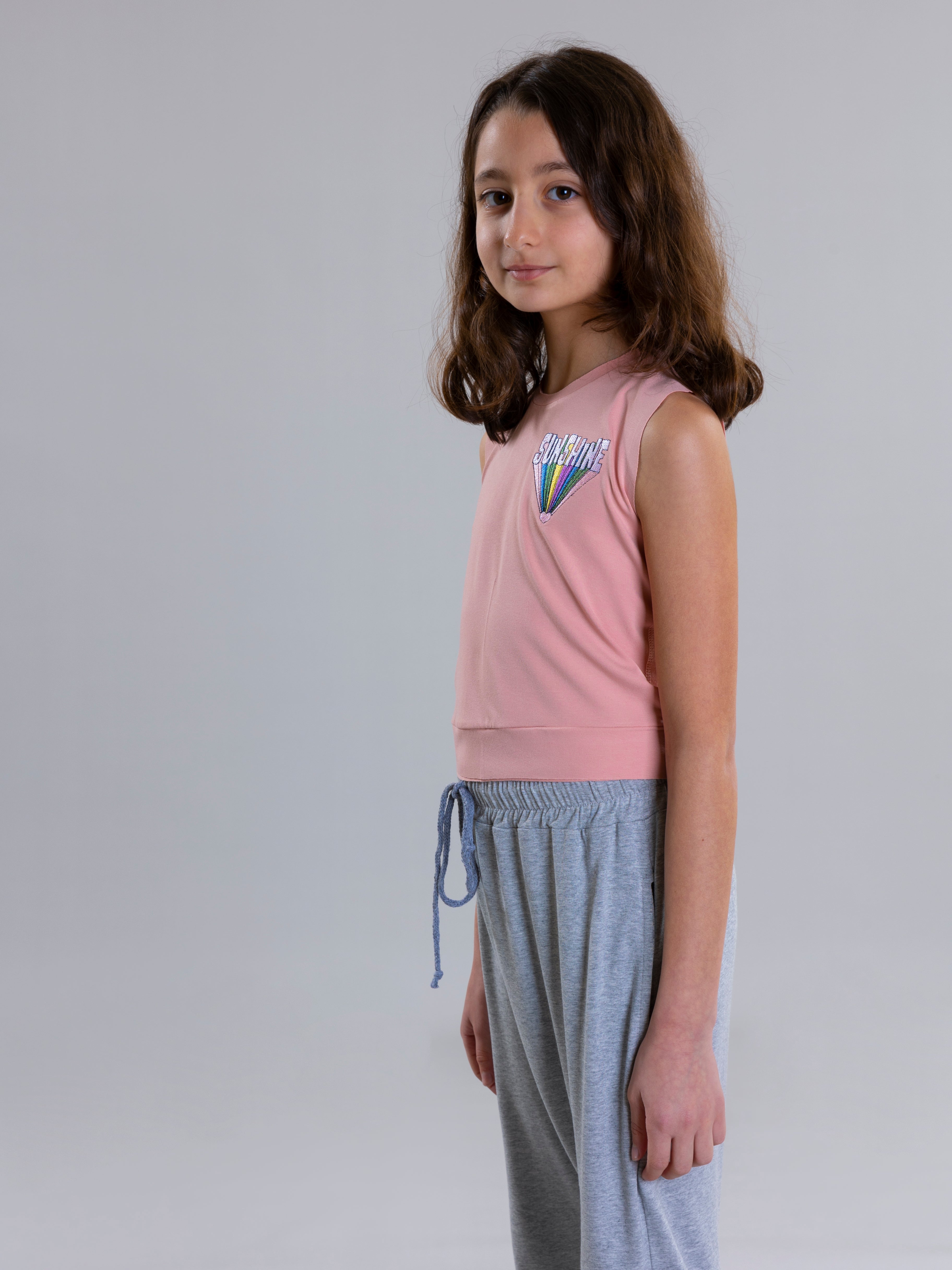 Sunshine Embroidered Tank Top For Girls - Light Pink