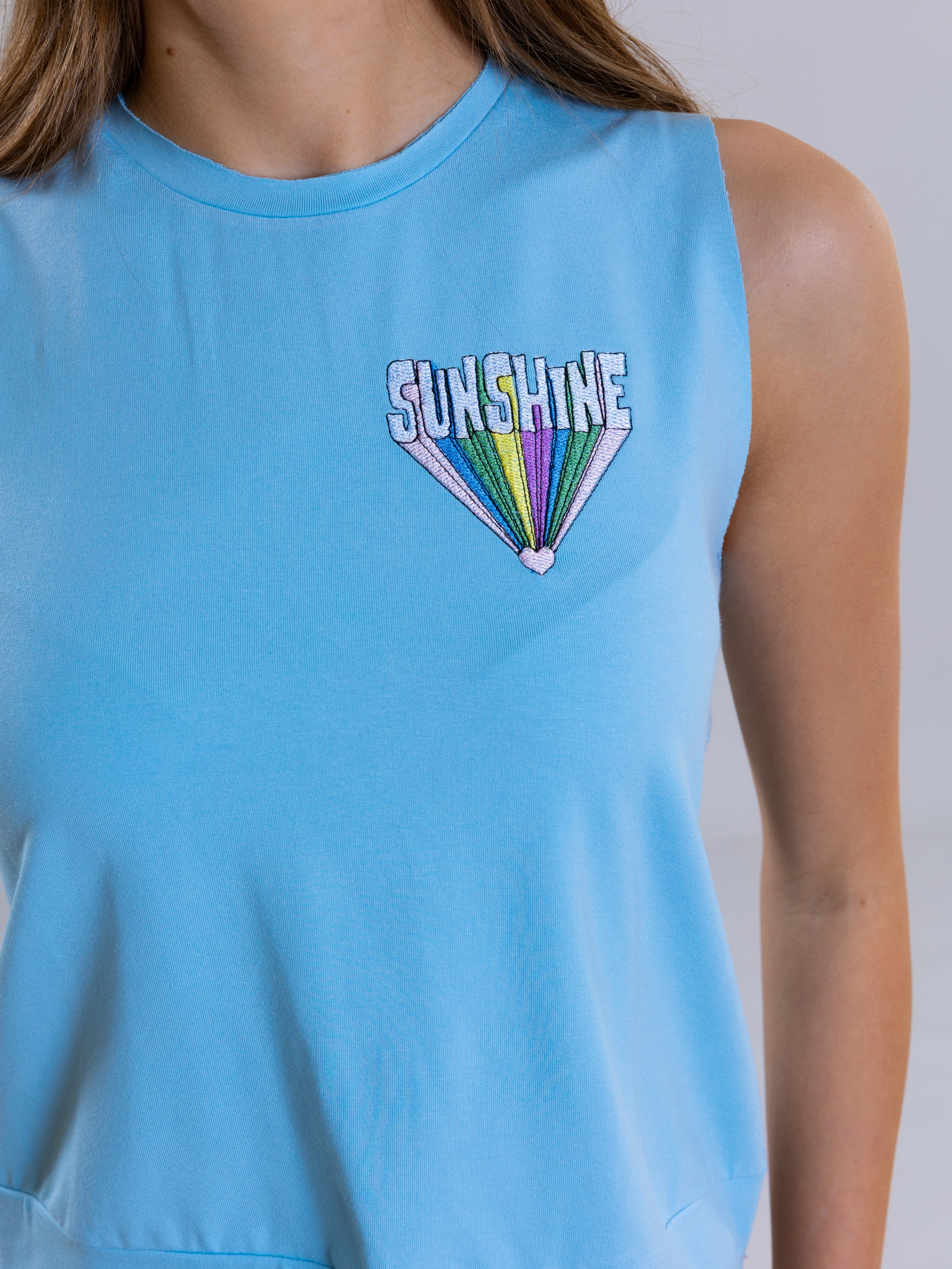 Sunshine Embroidered Tank Top For Women - Light Blue