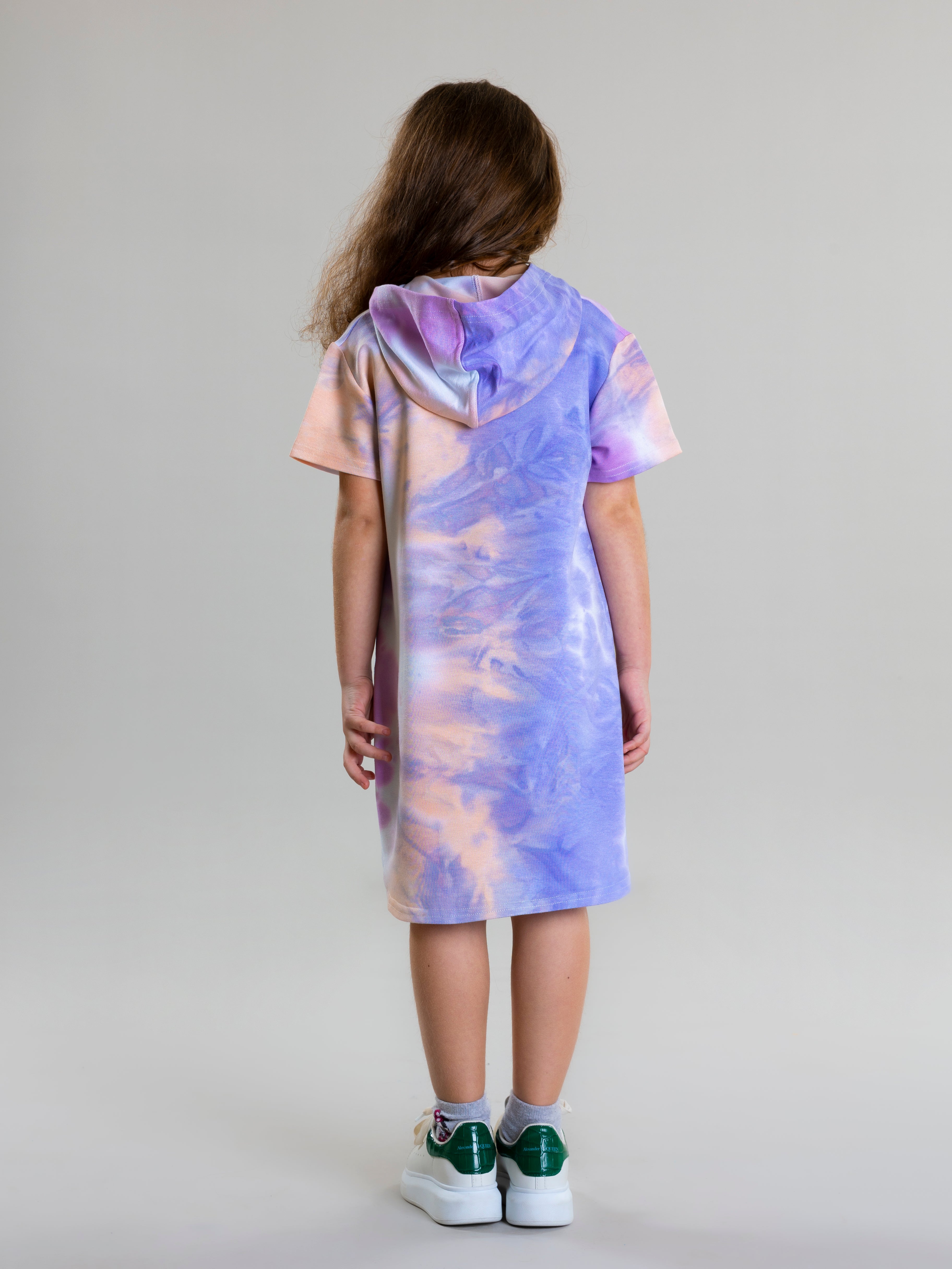 Tie Dye Dress With Hoodie For Girls - Purple