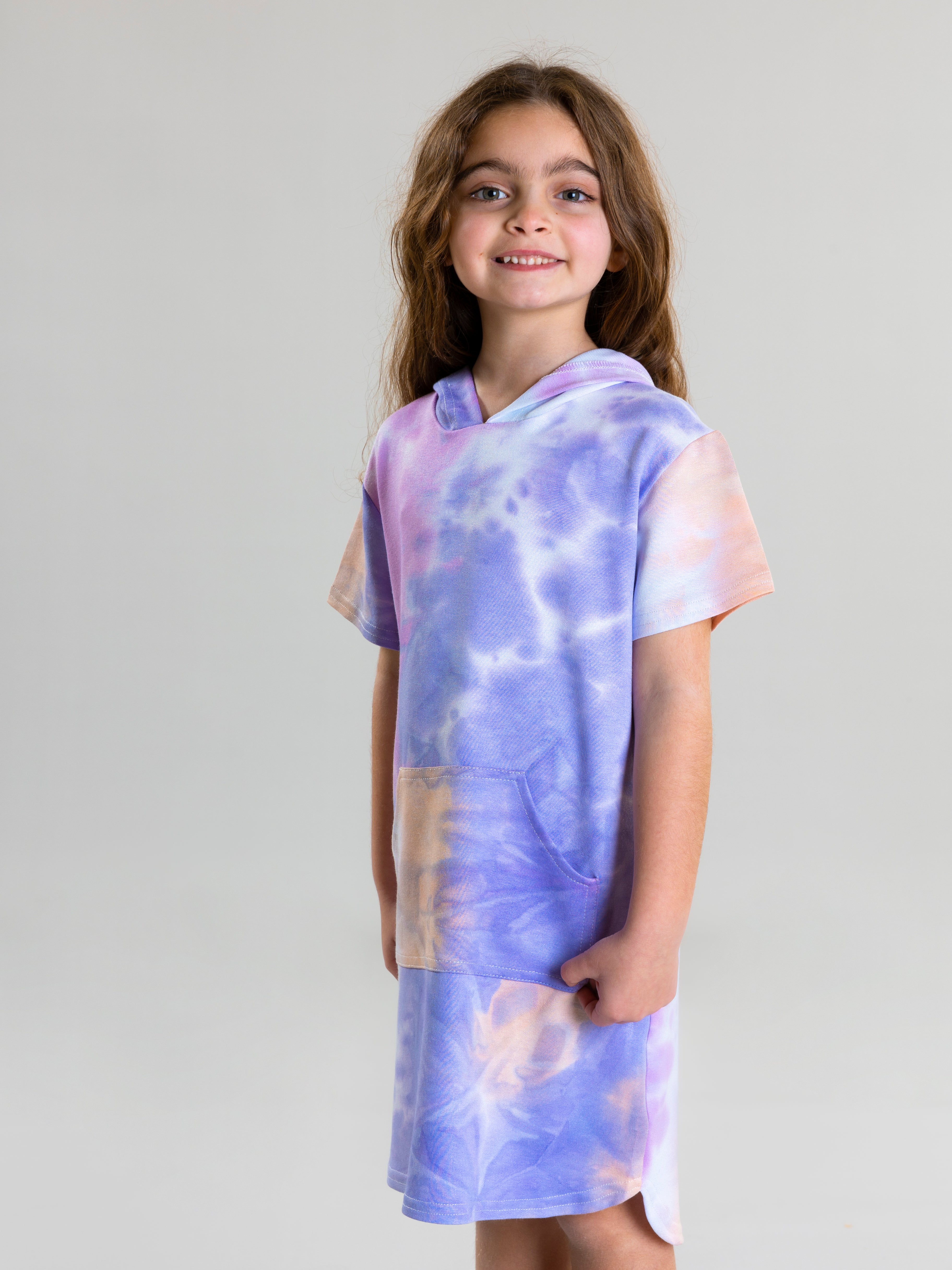 Tie Dye Dress With Hoodie For Girls - Purple