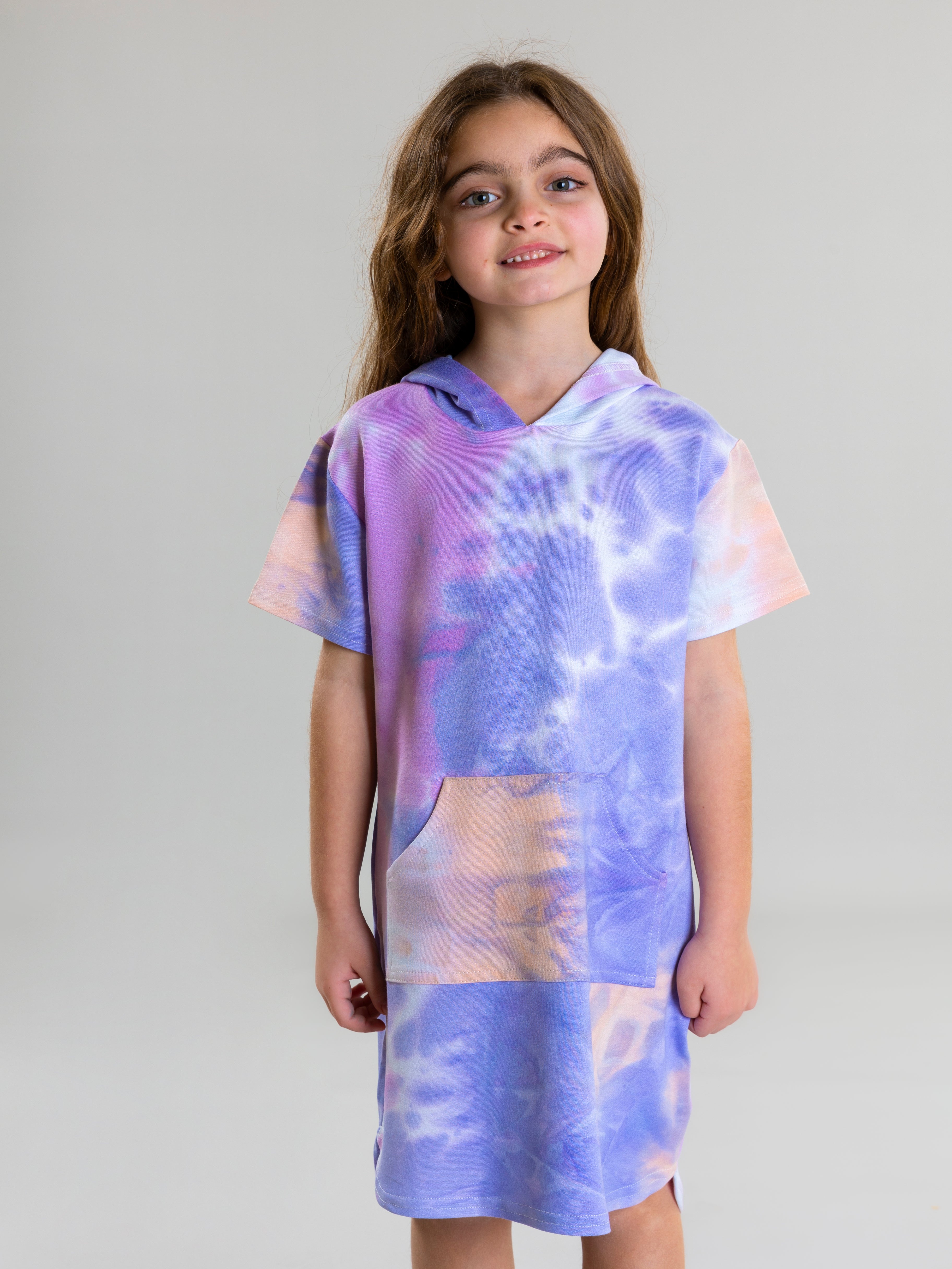 Tie Dye Dress With Hoodie For Girls - Purple