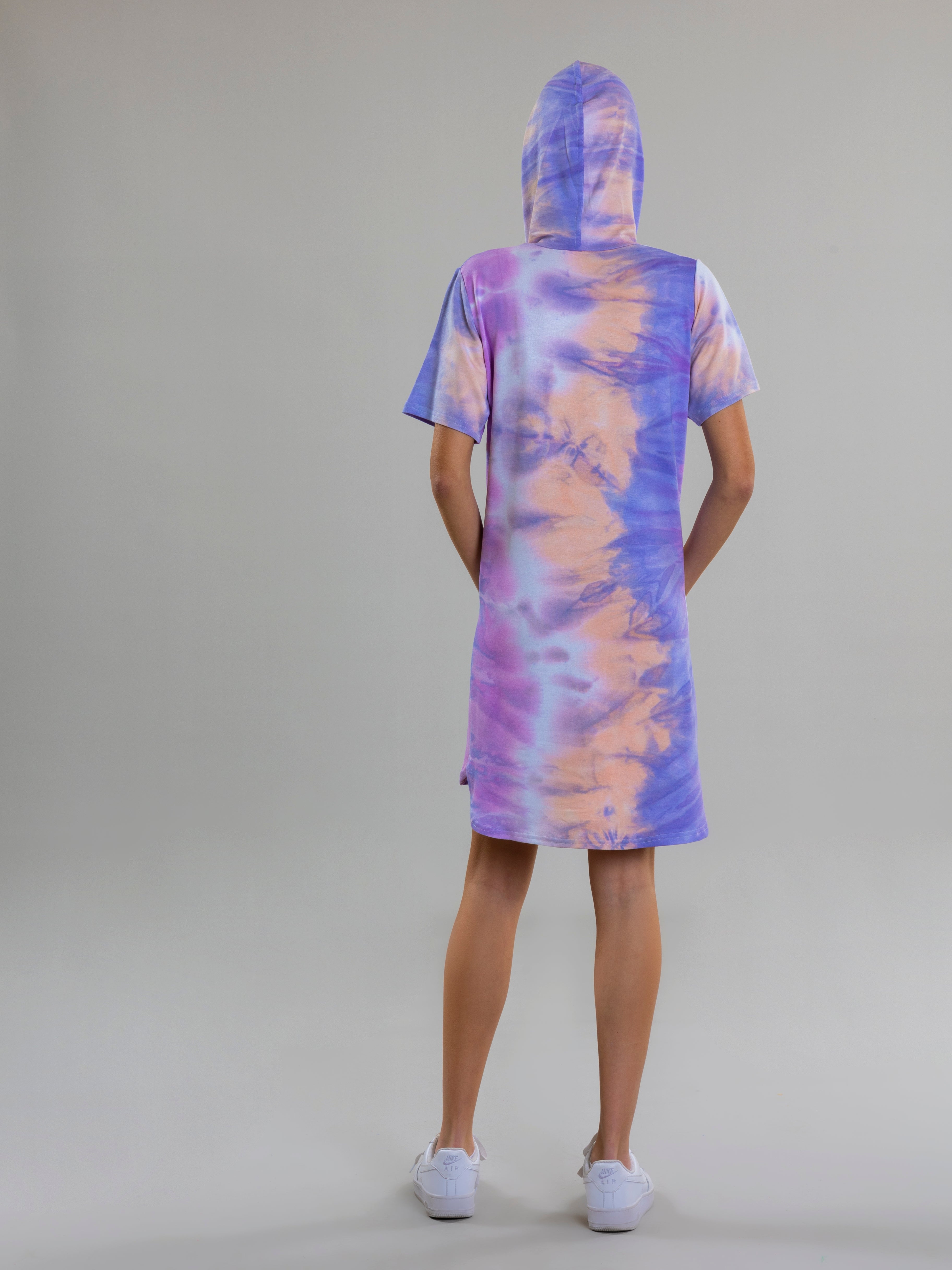 Tie Dye Dress With Hoodie For Women - Purple