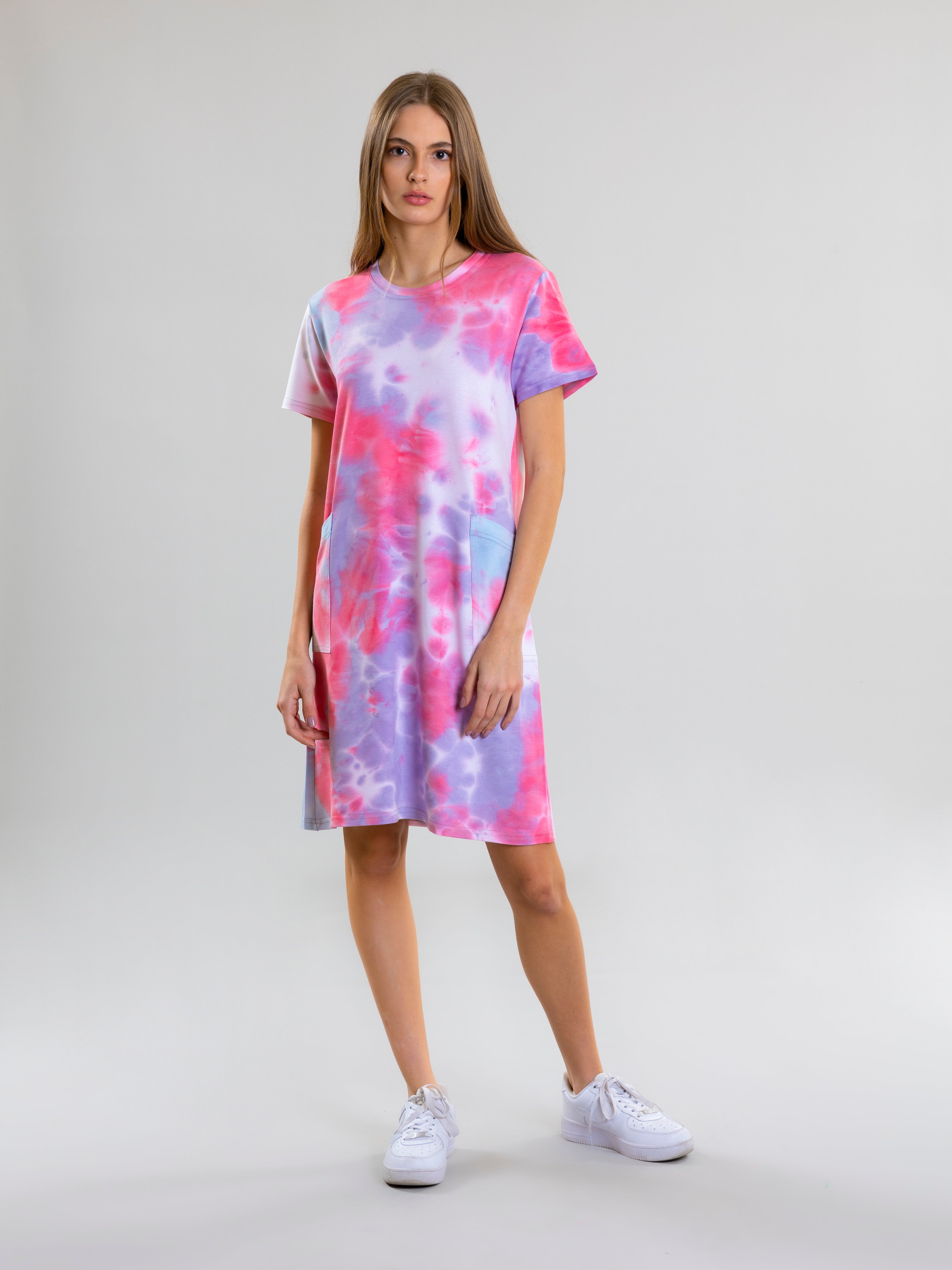 Tie Dye Dress With Side Pockets For Women - Pink