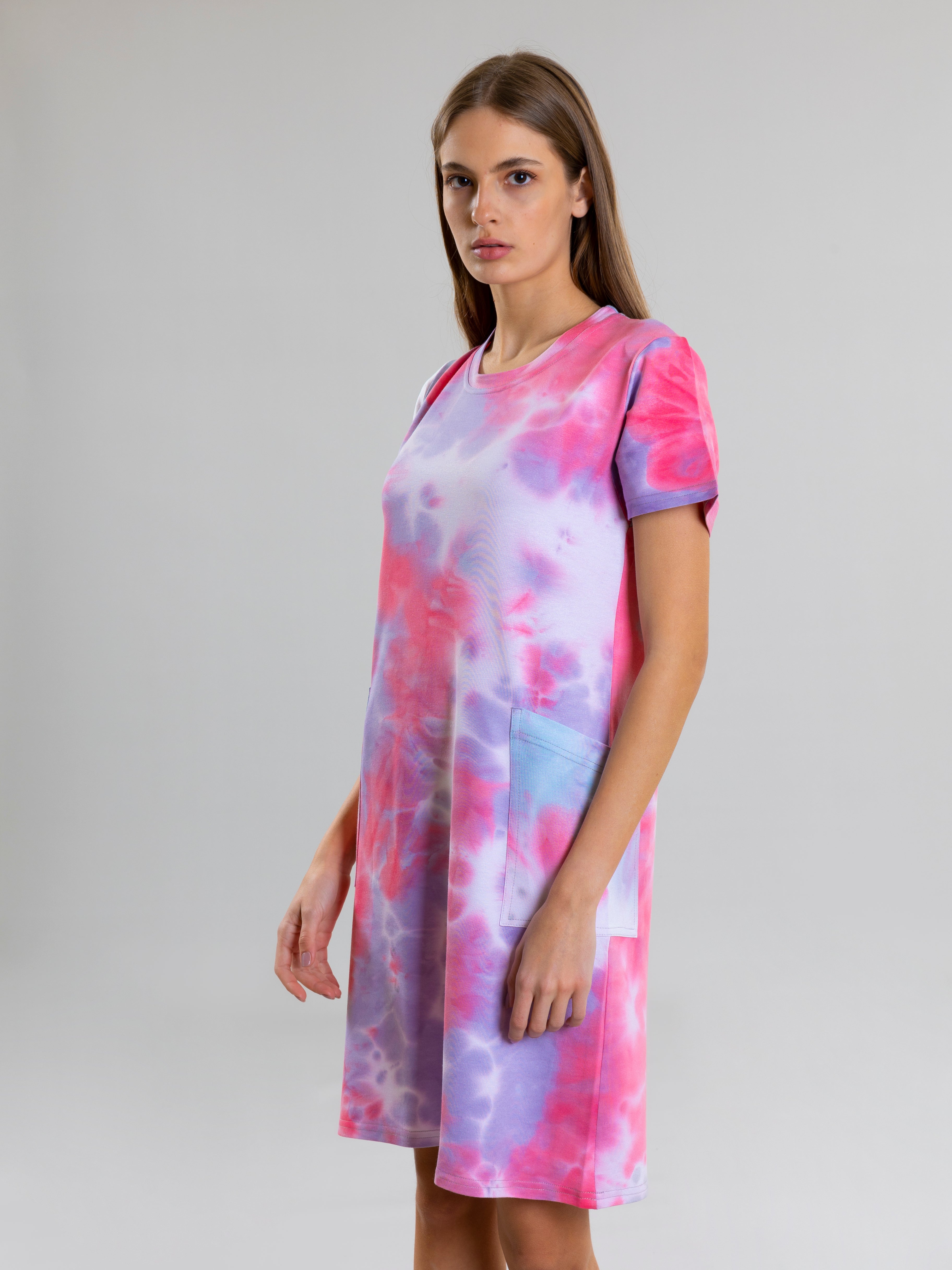 Tie Dye Dress With Side Pockets For Women - Pink