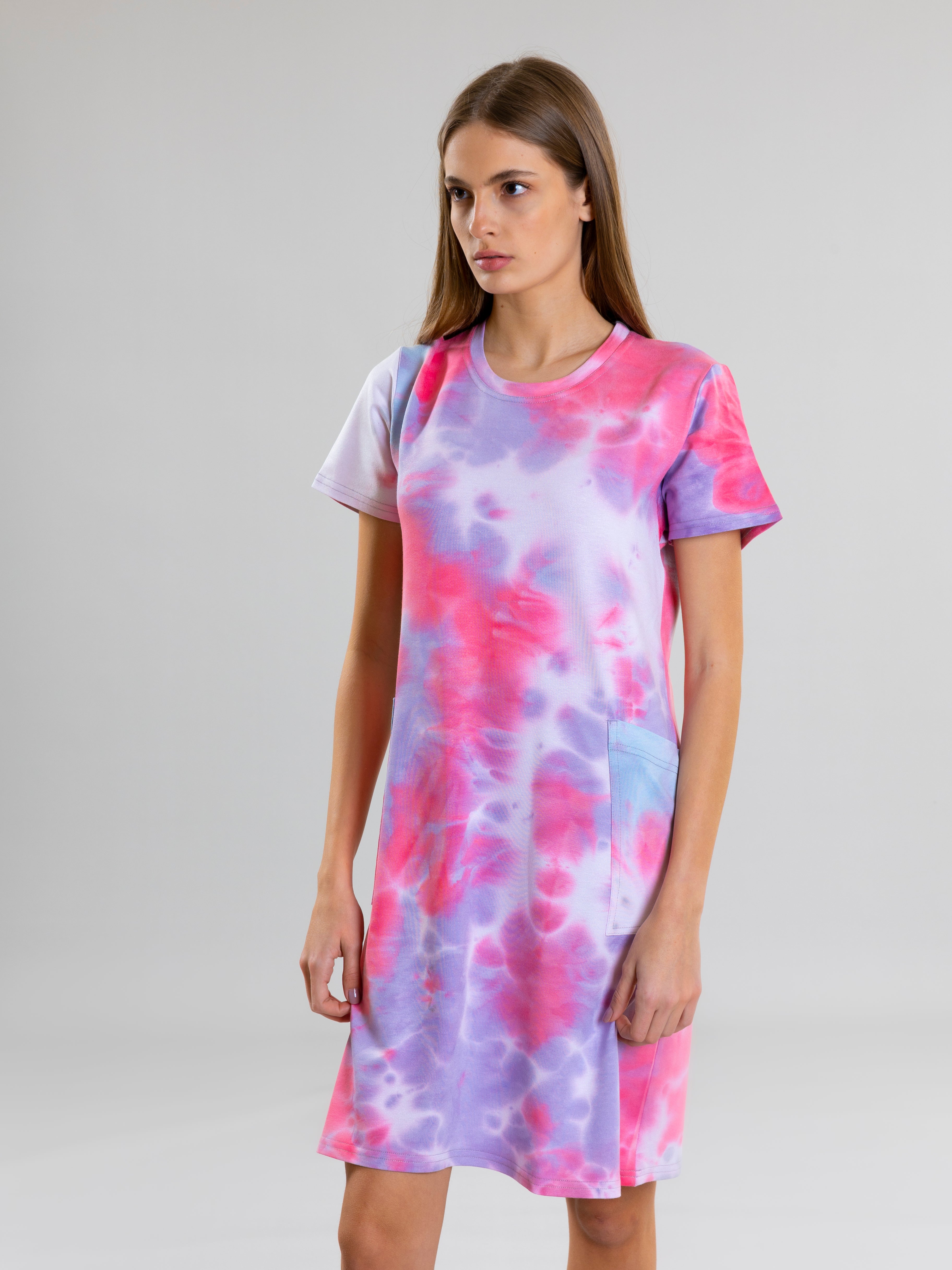 Tie Dye Dress With Side Pockets For Women - Pink