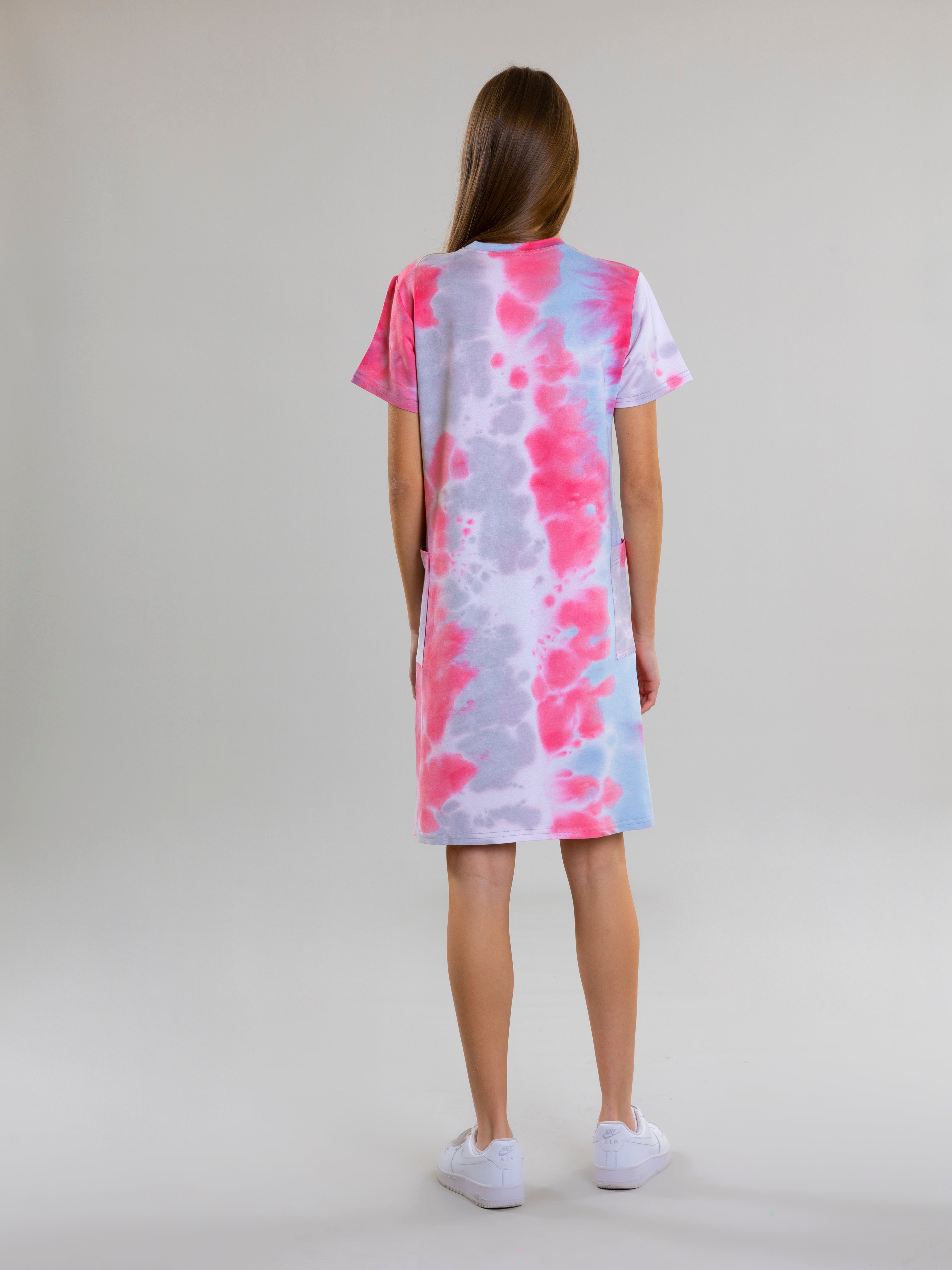 Tie Dye Dress With Side Pockets For Women - Pink