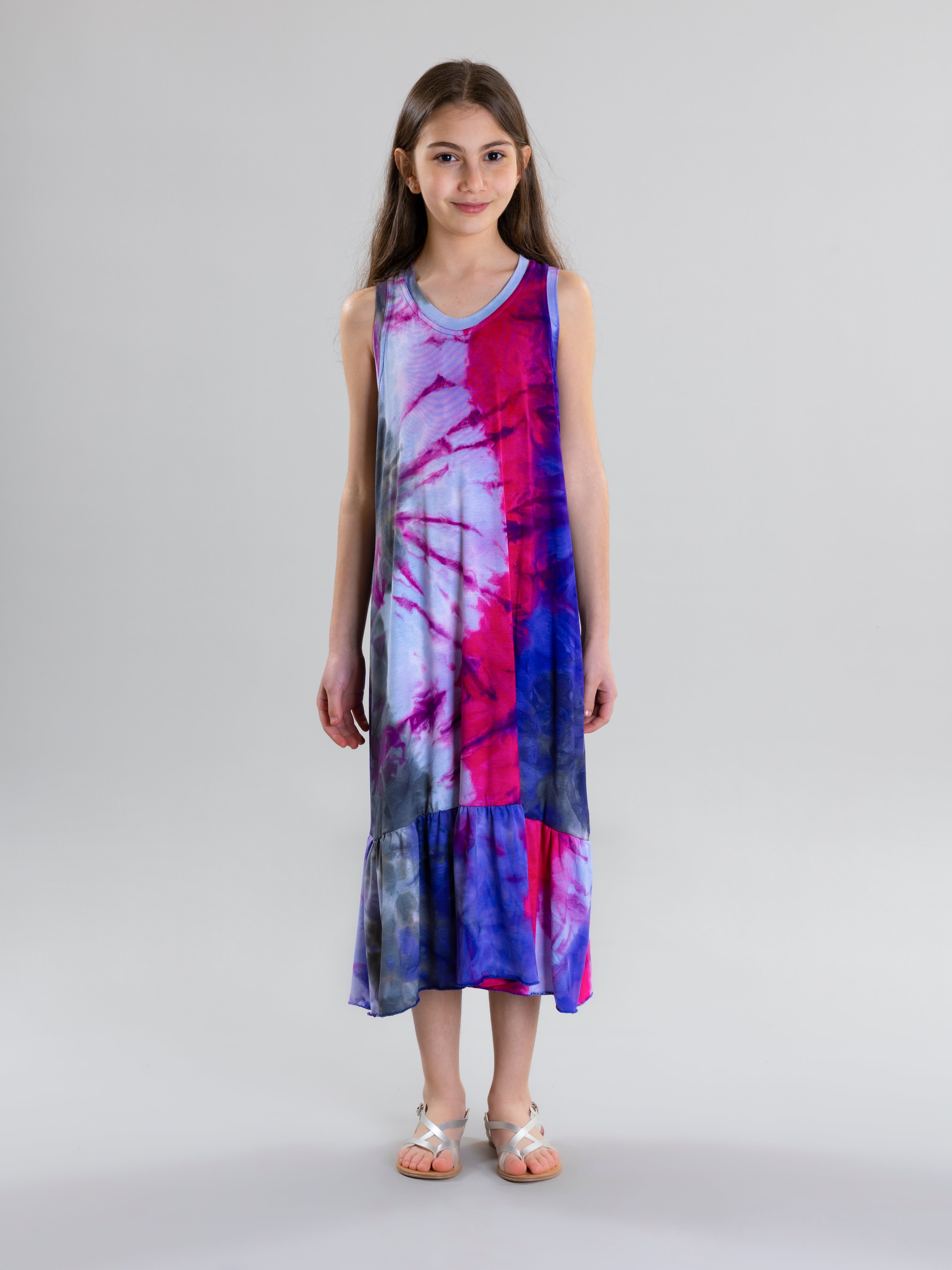 Tie Dye Long Dress For Girls - Fuchsia