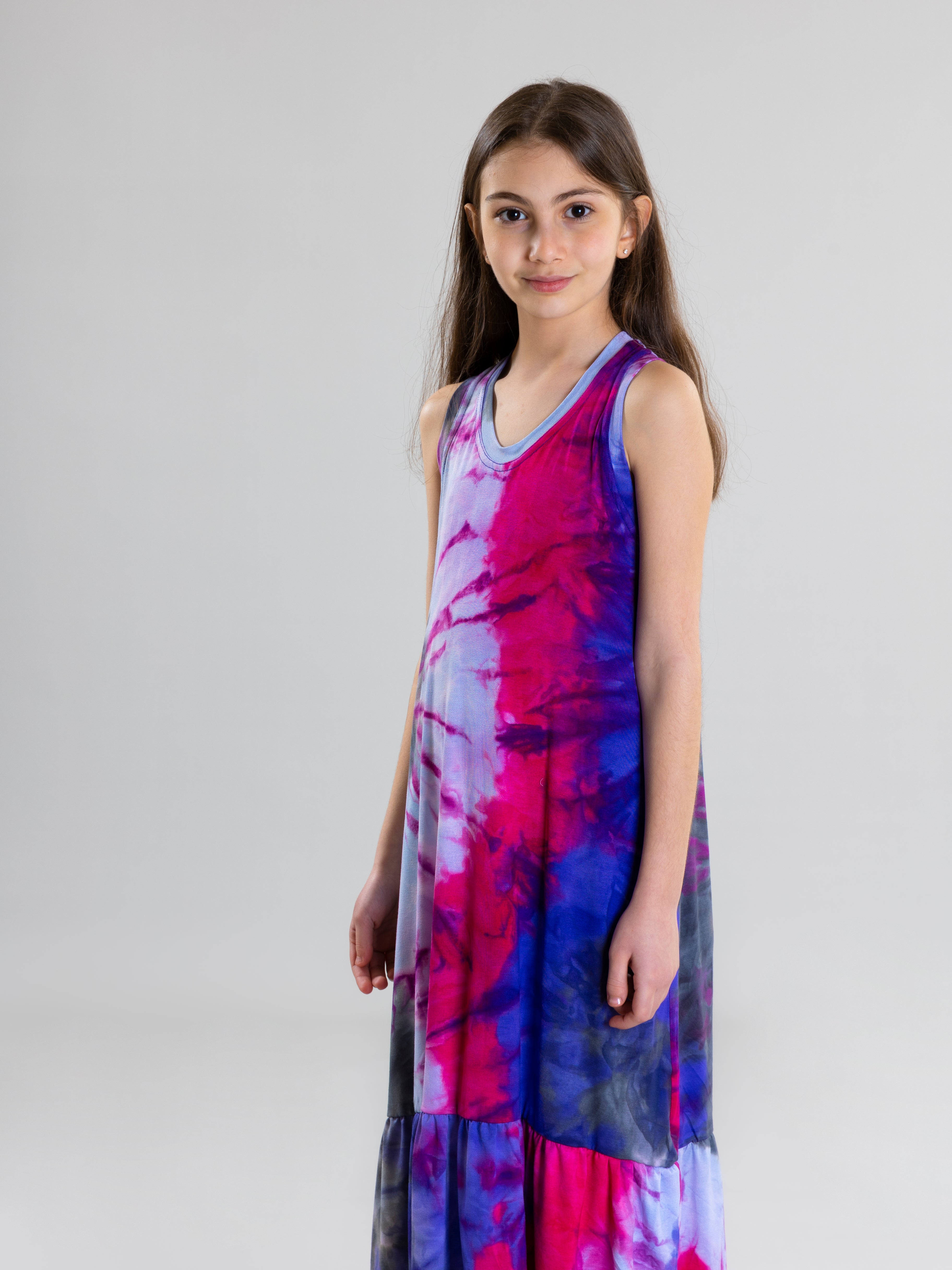 Tie Dye Long Dress For Girls - Fuchsia