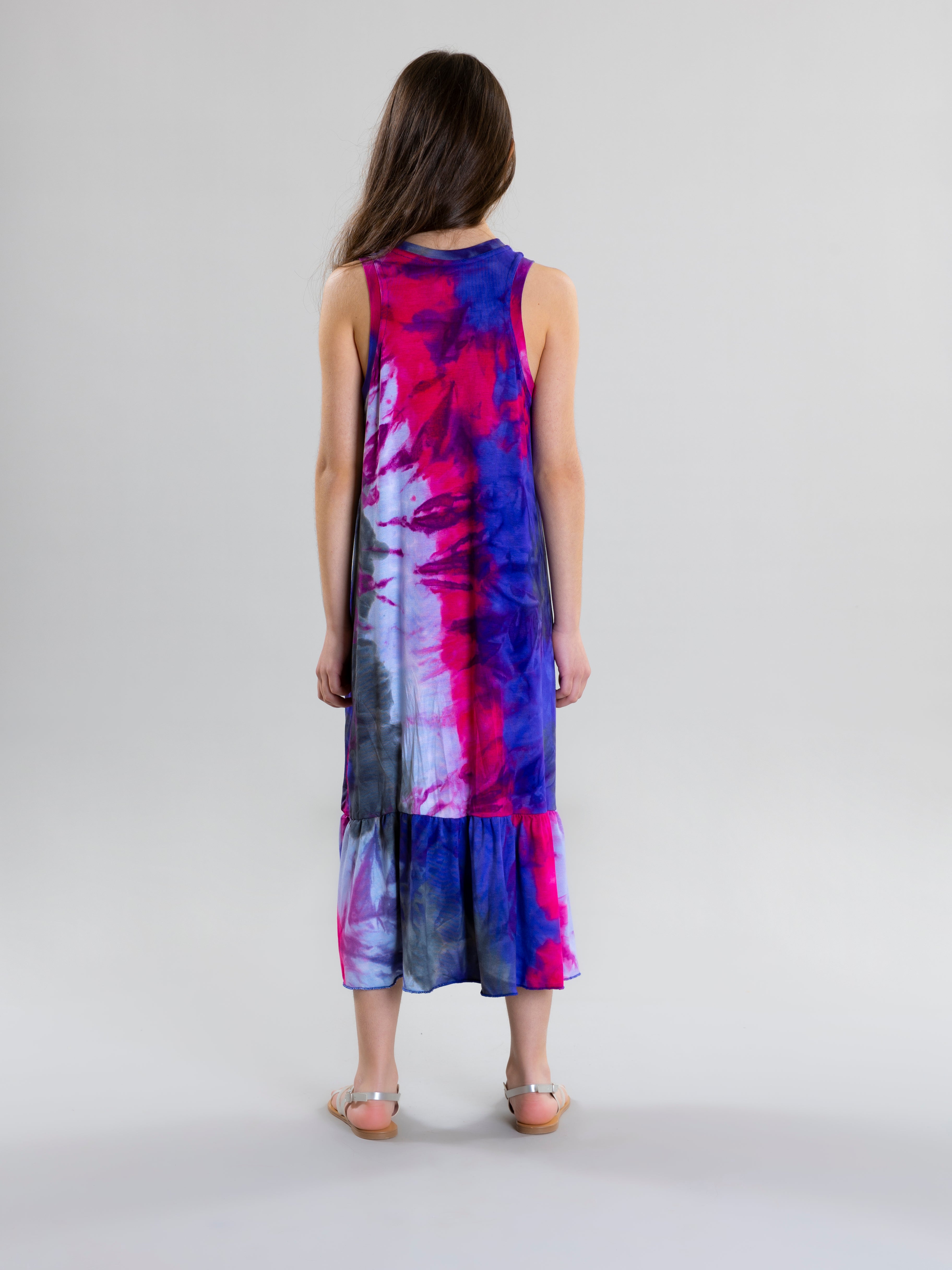 Tie Dye Long Dress For Girls - Fuchsia