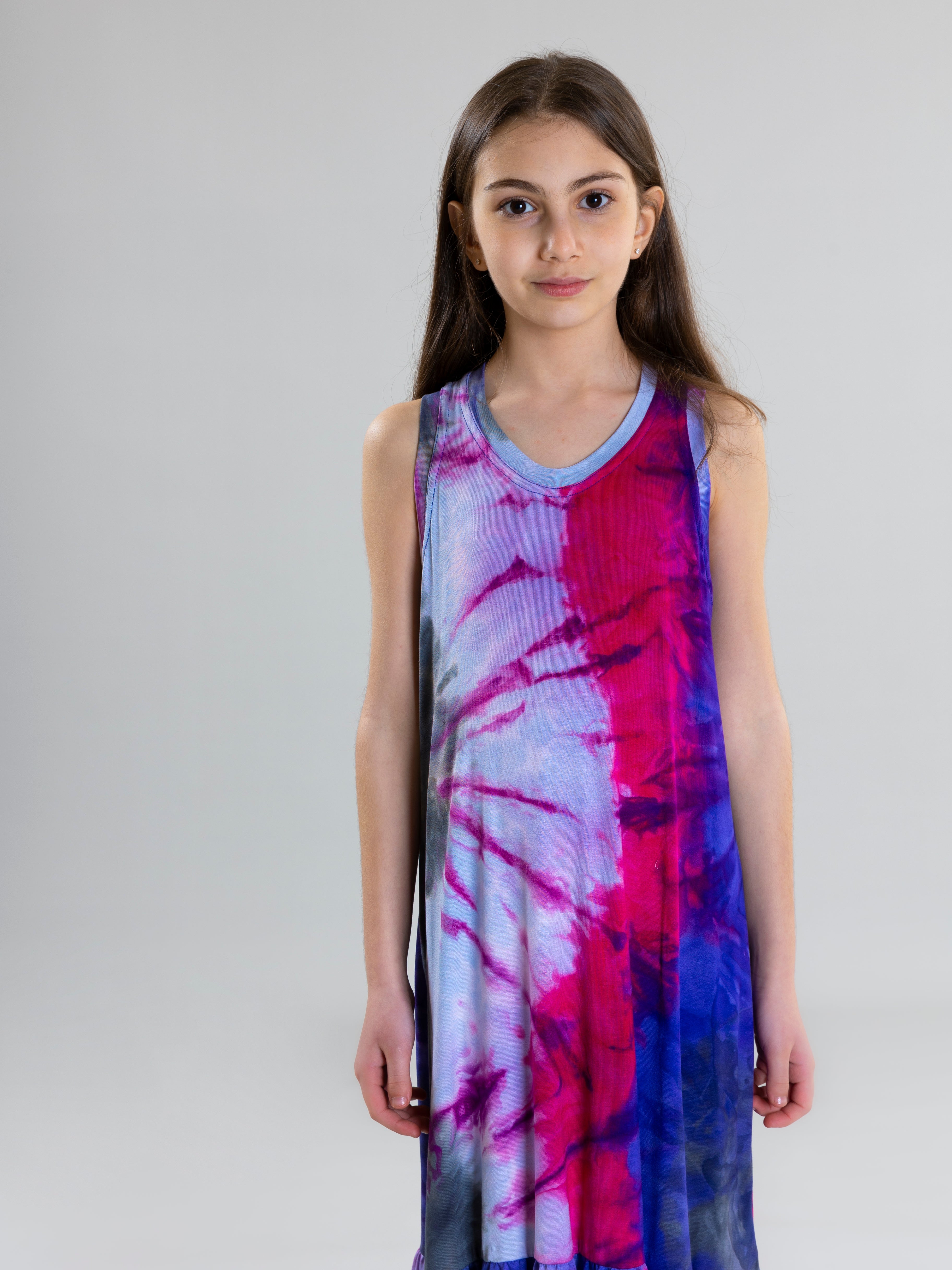 Tie Dye Long Dress For Girls - Fuchsia