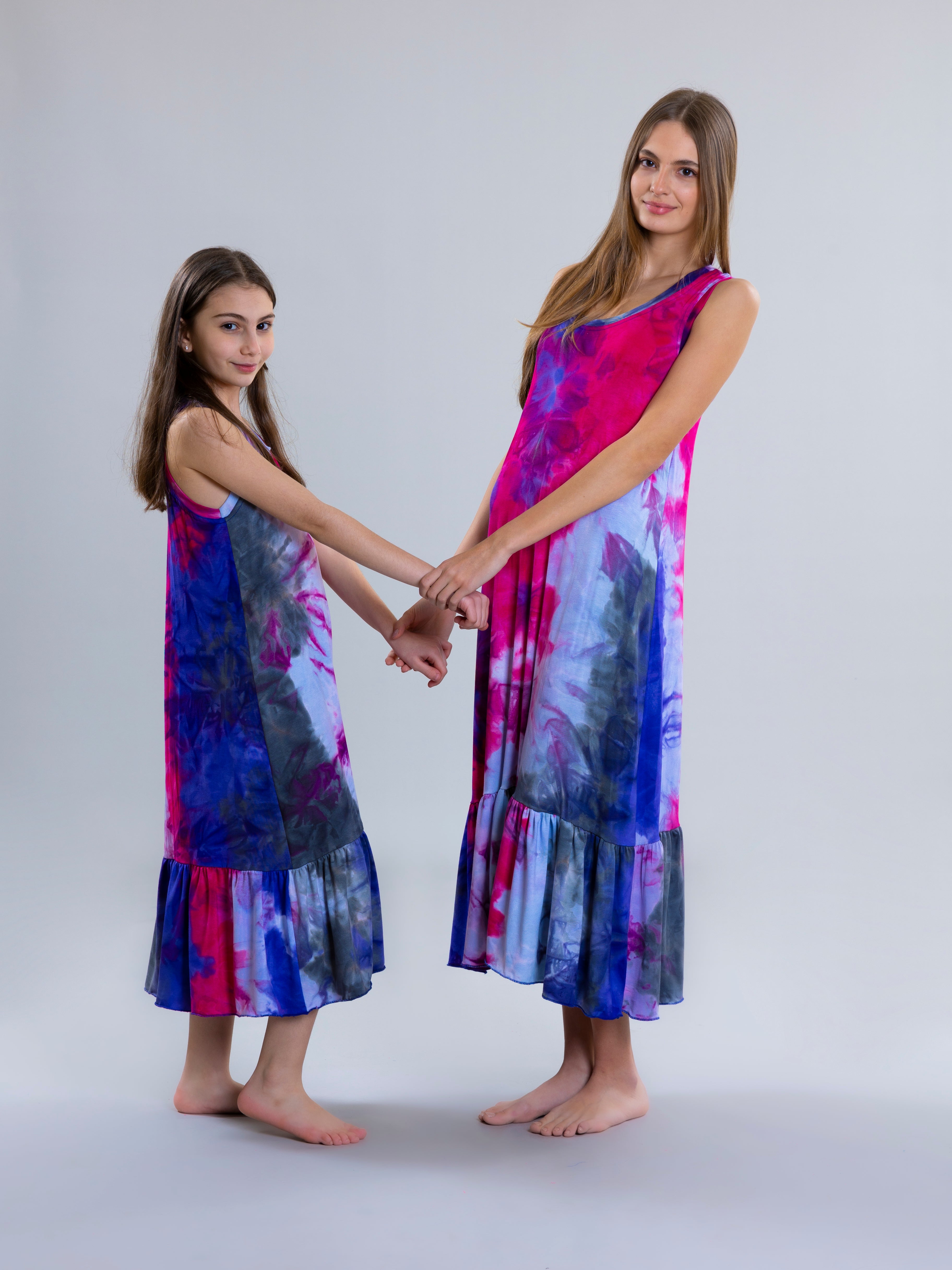 Tie Dye Long Dress For Girls - Fuchsia