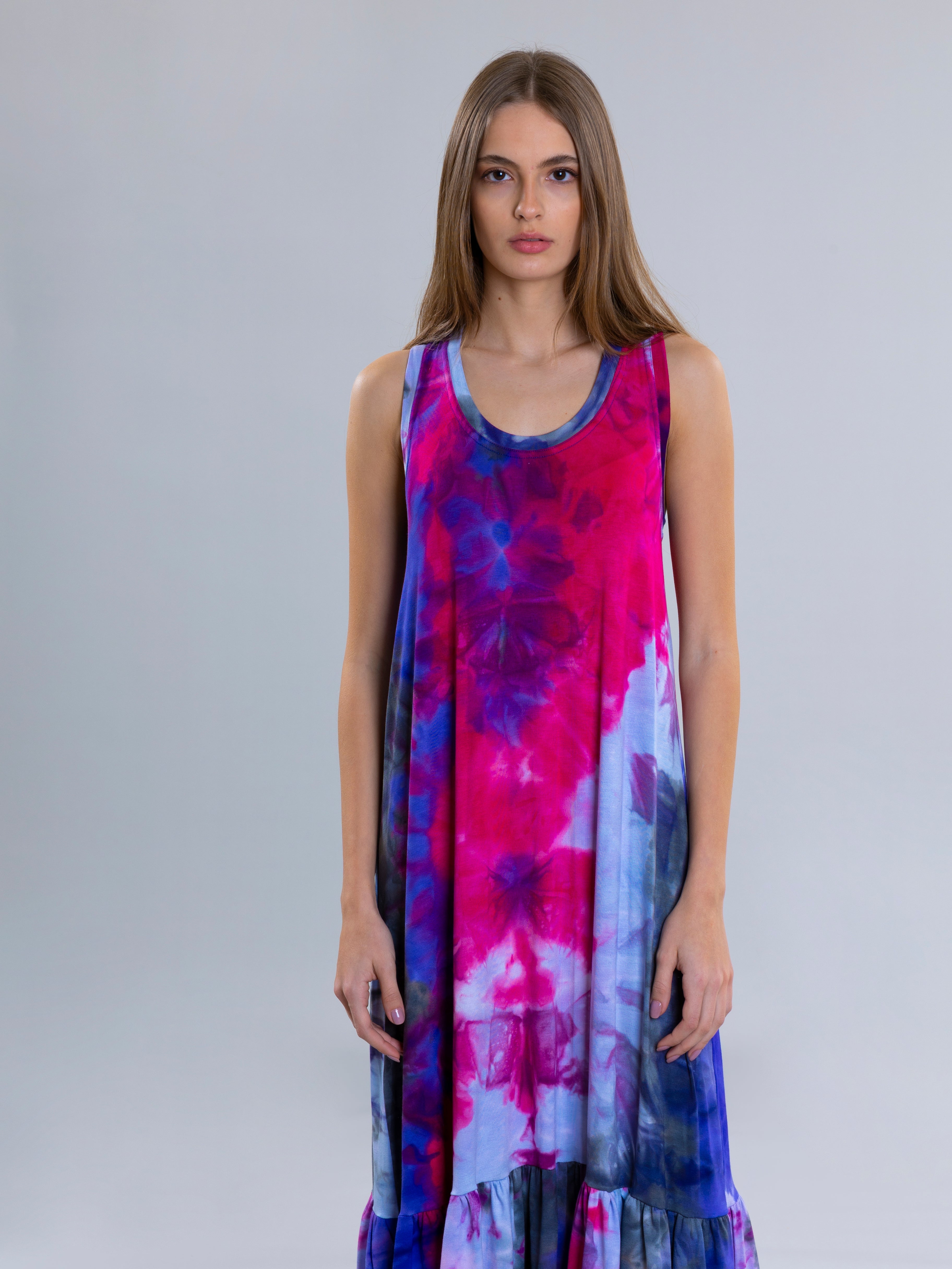 Tie Dye Long Dress For Women - Fuchsia