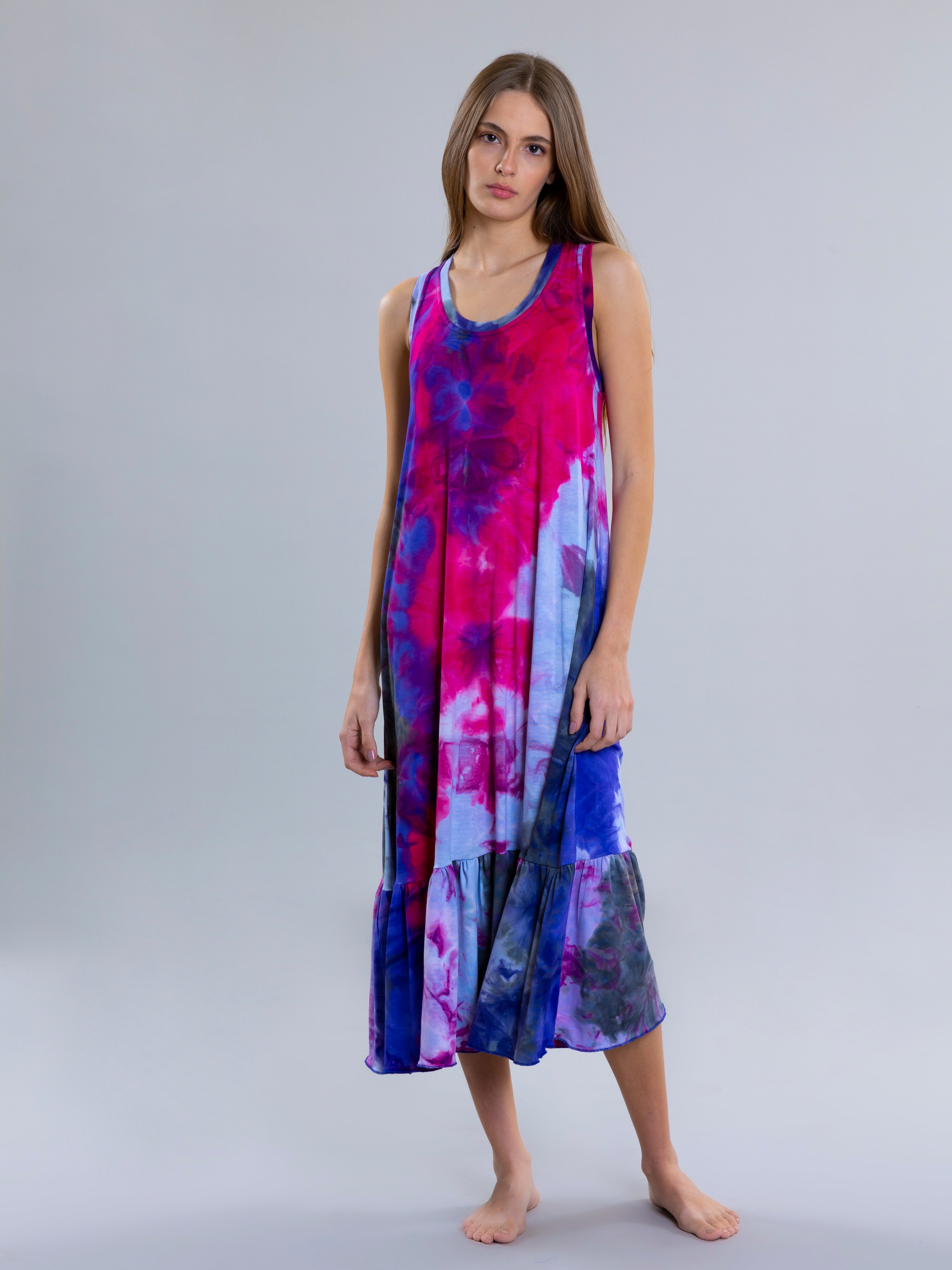 Tie Dye Long Dress For Women - Fuchsia