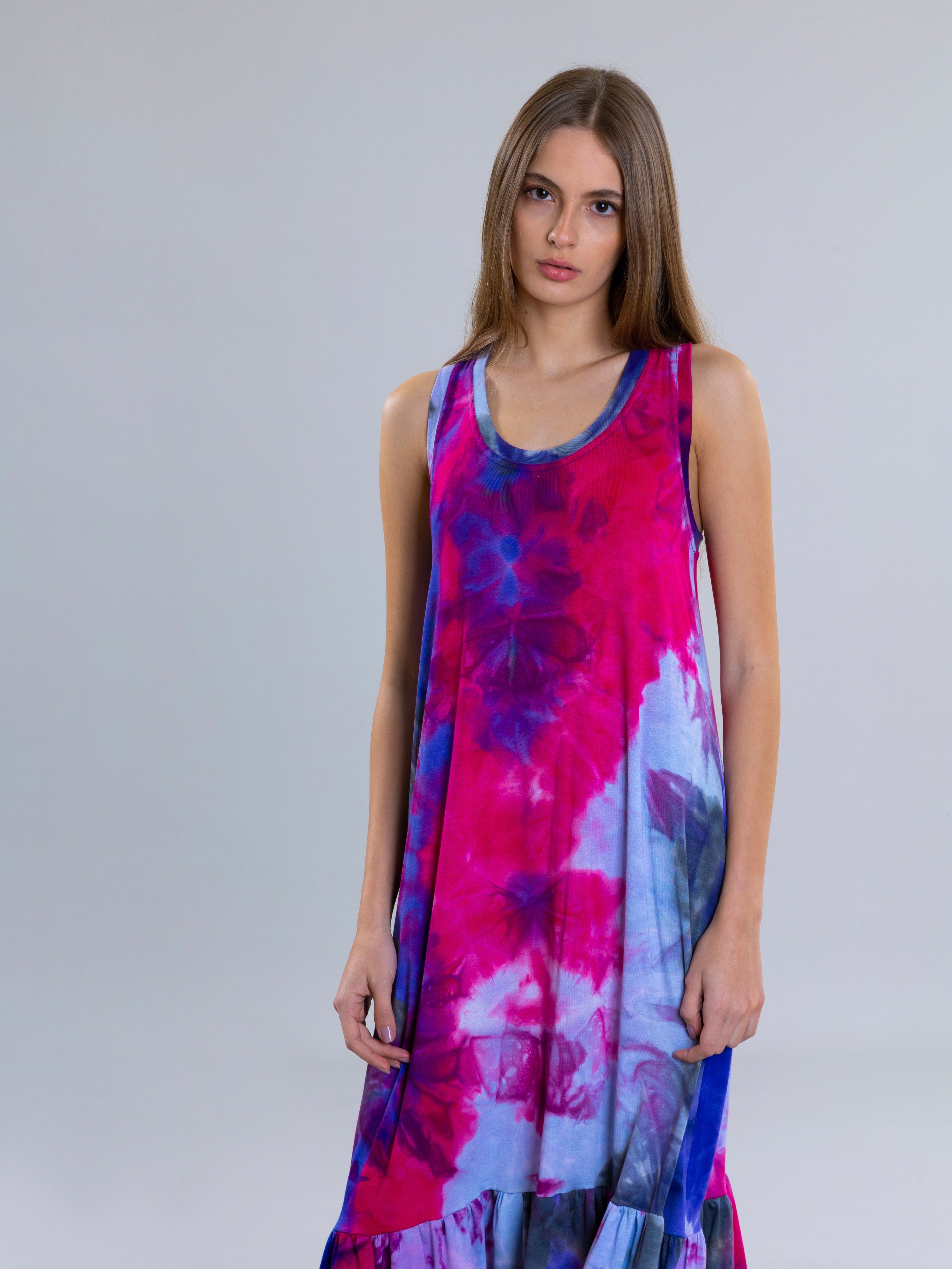 Tie Dye Long Dress For Women - Fuchsia