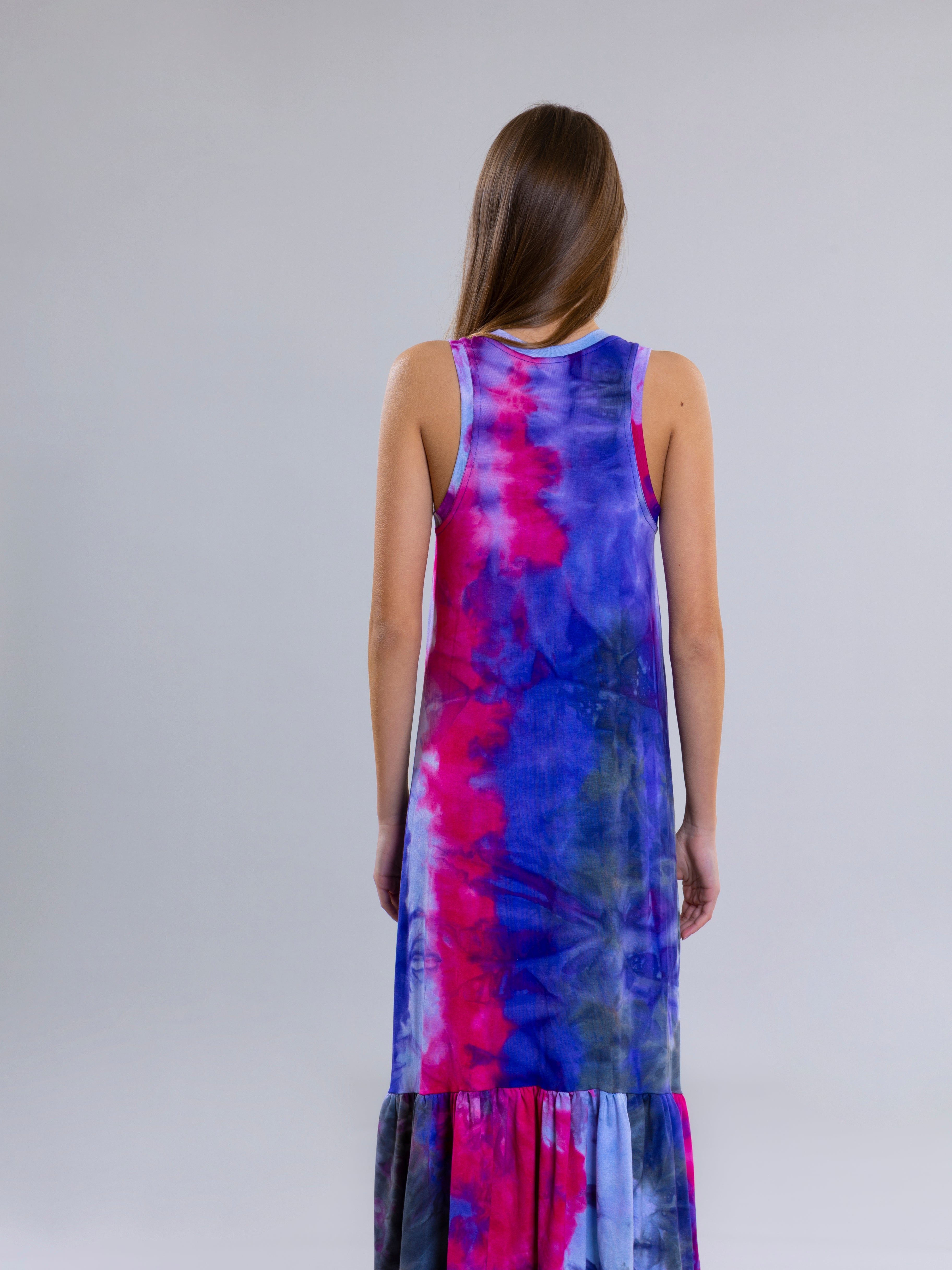 Tie Dye Long Dress For Women - Fuchsia