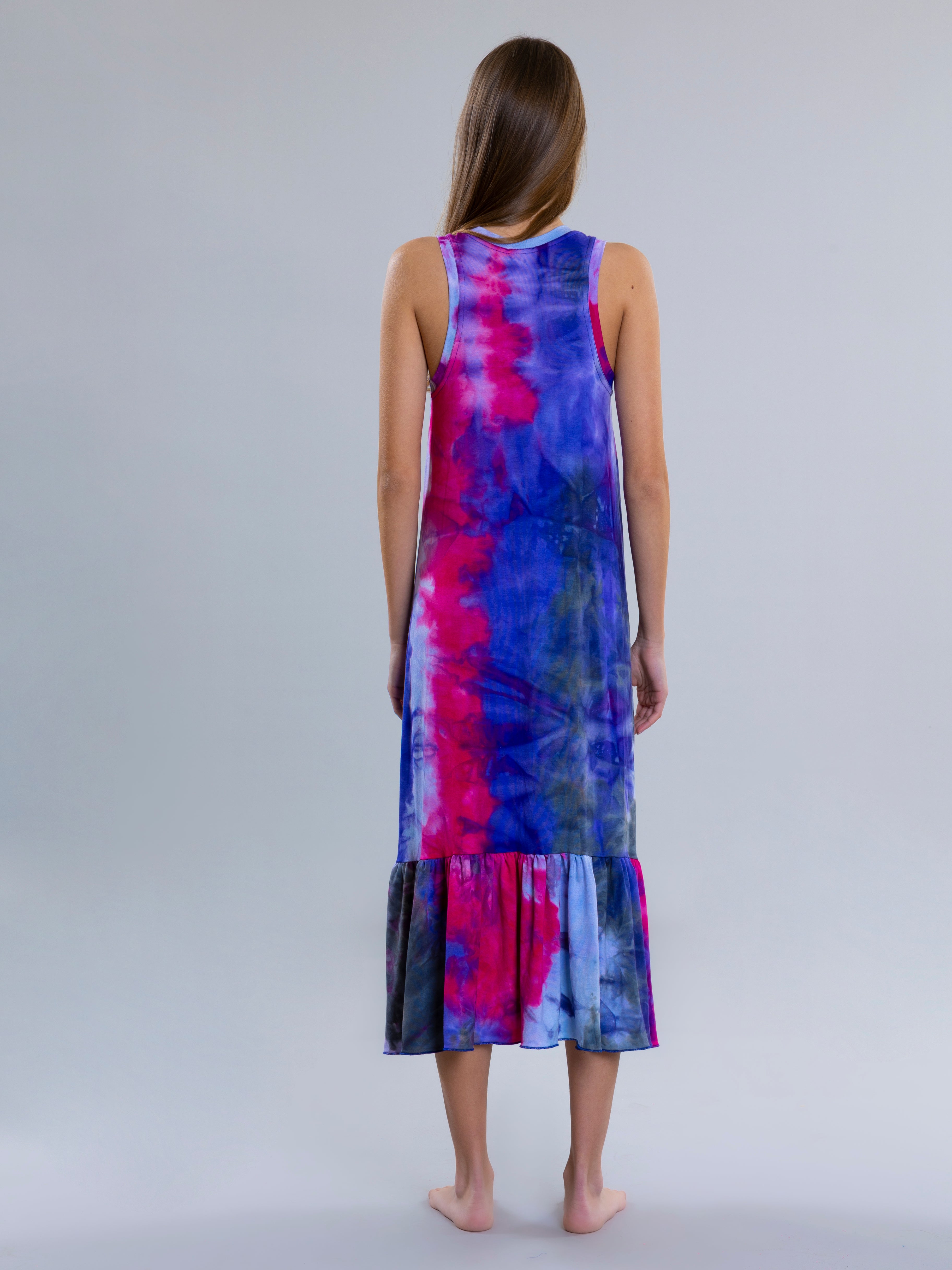 Tie Dye Long Dress For Women - Fuchsia