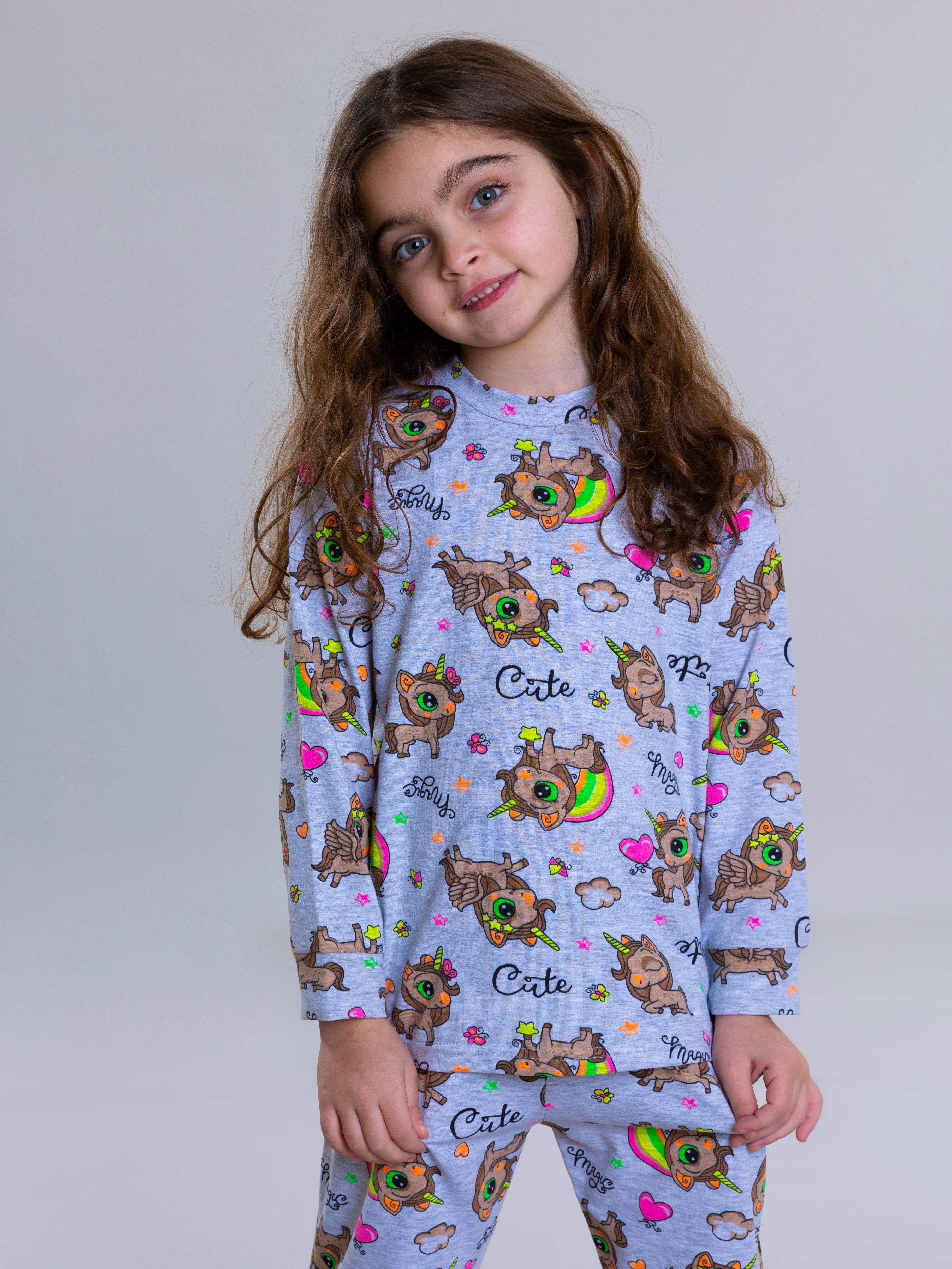 Unicorn Pyjama Set For Girls - Grey - Pear